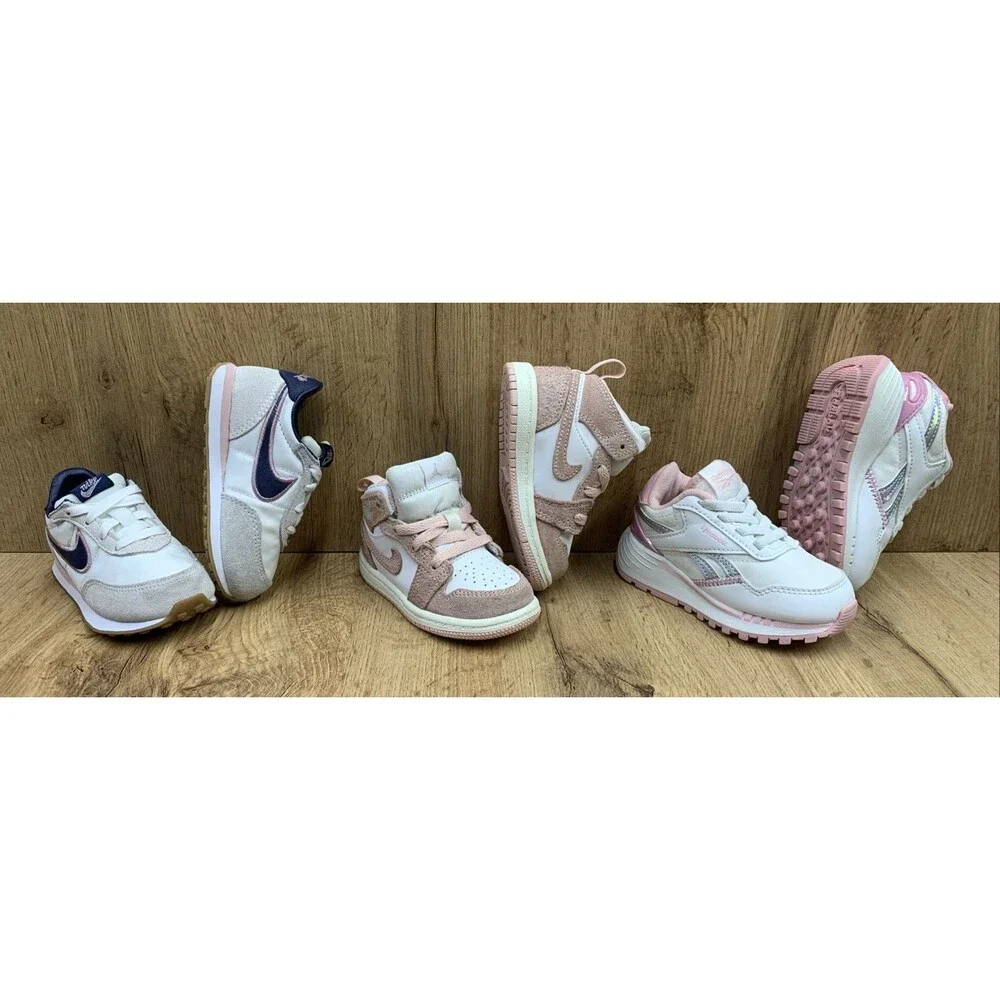 Sneaker Lot Sz 6C Nike Jordan 1 Washed Pink FN7537-161 + Waffle Trainer + Reebok